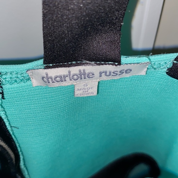 Charlotte Russe blue/green with black accents halter top skater dress. Size S. - Picture 2 of 4